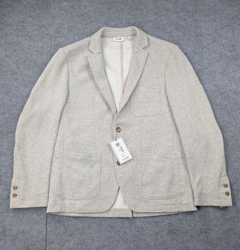 Rowm Knit Blazer Mens Medium Gray Cotton Sport Coat Unstructured Classic Preppy